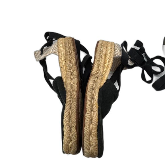 Unisa Black Canvas and Tan Jute Ankle Wrap Espadrille Sandals Size 6.5 - Picture 5 of 10